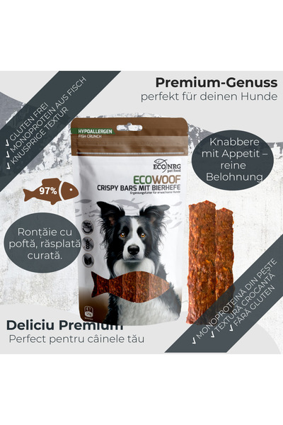 ECO NRG PET FOOD Dog Treats | Fish Snacks | CRISPY CATFISH BARS WITH BREWER'S YEAST | 6 x 125 g