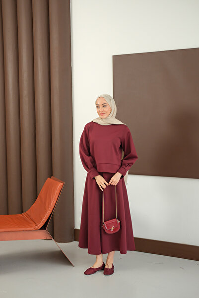 LOCCO Women's Crew Neck Scuba Suit Burgundy