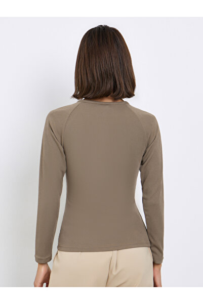 Styli Brown Ribbed Henley Neck T-Shirt