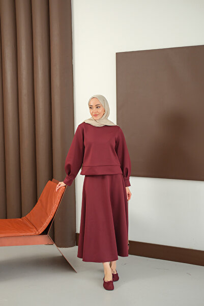 LOCCO Women's Crew Neck Scuba Suit Burgundy