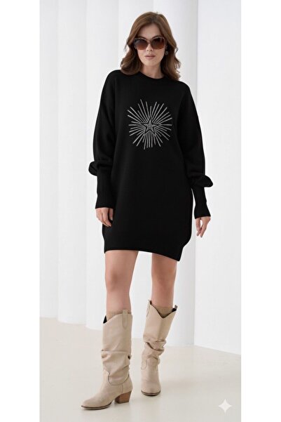 HayalGecesi Дамска мека плетена туника със звезди