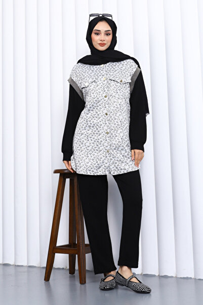 İmajButik Black Tunic Vest Pants Three Piece Set