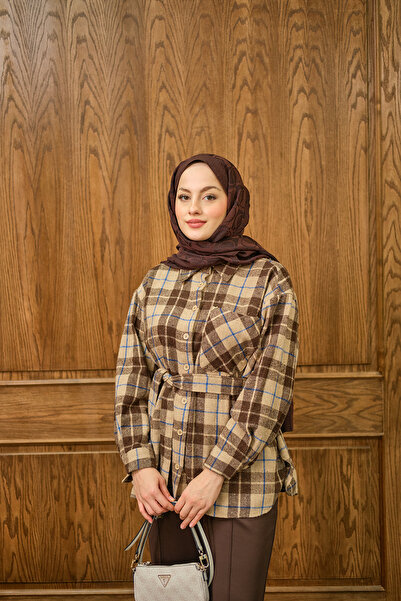 LOCCO Women's Plaid Pattern Shirt Brown