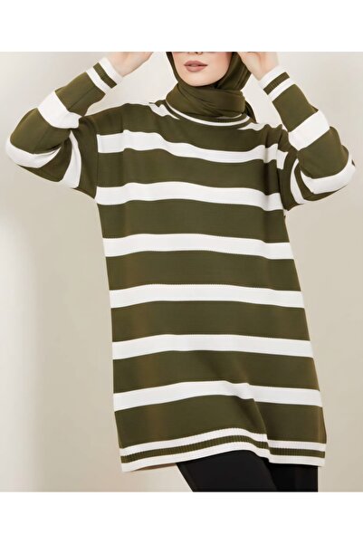 Vaniza Standard Size Striped Long Sleeve Knitwear Tunic