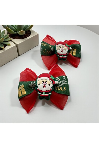 ALS Tasarım Dünyası Red Santa Claus Themed Christmas, New Year, Clip-On Hairpin