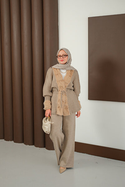 LOCCO Women's Plush Detail Knitwear Set Mink