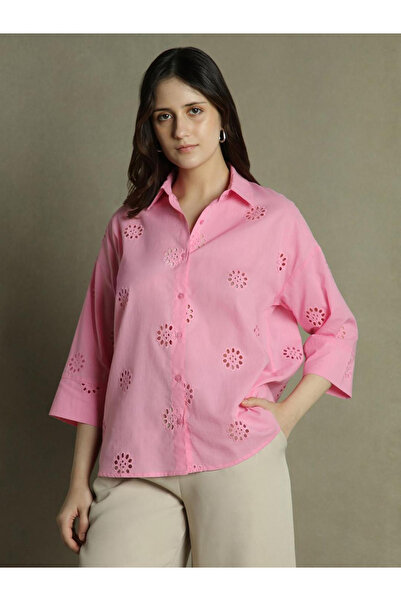 Dennis Lingo By Styli Pink Relaxed Fit Schiffli Casual Shirt