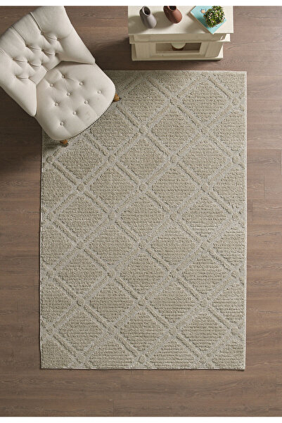Acem Home Modern Yumuşak Bukleli Salon Oturma Odası Yolluk Bej Halı