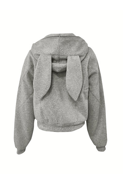 Take Two By Styli Grey Bunny Ear Zip-Up Jacket