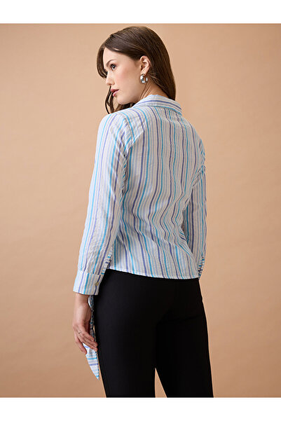 Globus By Styli Women Blue Stripes Waist Tie-Up Wrap Shirt