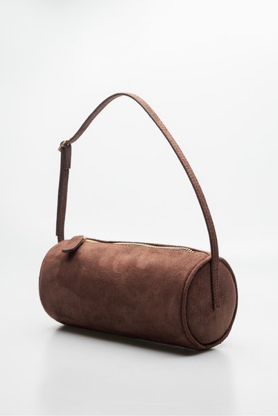Zenvia Aci Brown Suede Cylinder-Zippered Hand and Shoulder Bag