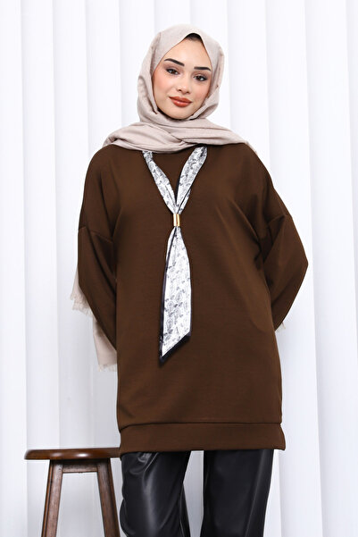 İmajButik Μοντάλ τουνίκ με καφέ αξεσουάρ φουλάρι