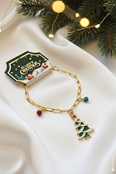 BearPear Yılbaşı Özel Bileklik - Yılbaşı Çamı ve Renkli Boncuklu Ataç Zincir ...