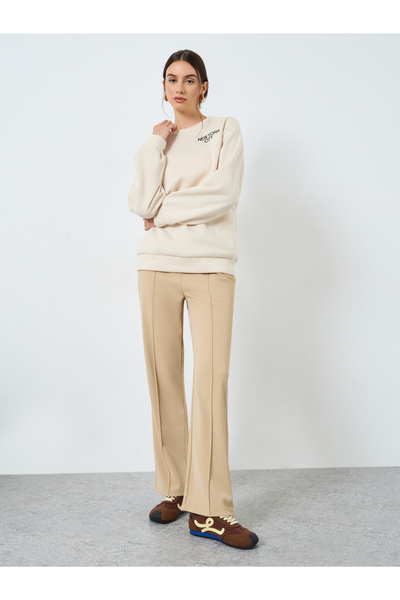 Styli Beige Relaxed Fit Crew Neck Sweatshirt