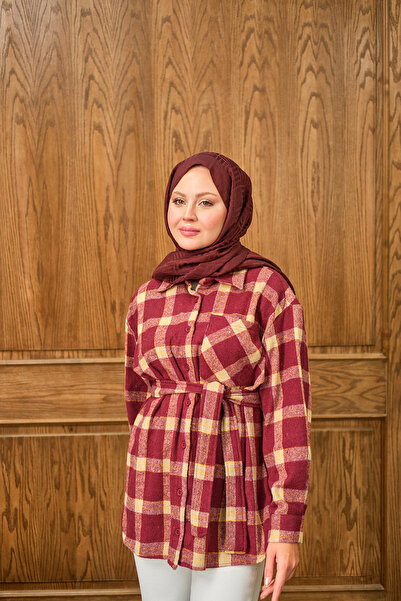 LOCCO Women's Plaid Pattern Shirt Claret Red