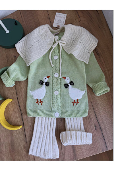 kokosh _ kidss burcu sapmaz Girl's Cape Duck Knitwear Jacket and Pants Set