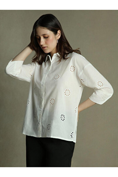 Dennis Lingo By Styli White Relaxed Fit Schiffli Casual Shirt