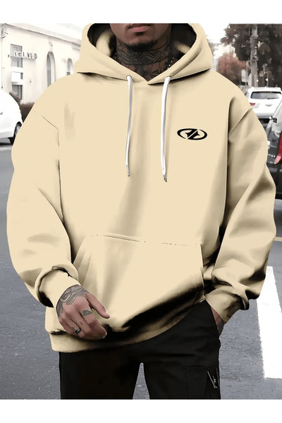 Flow touch هوديي مينيماليست أمبليم مطبوع قصة فضفاضة