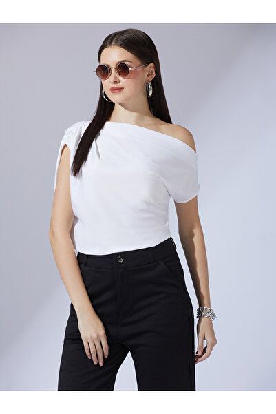 Globus By Styli بلوزة نسائية بيضاء بدون أكمام بكتف واحد