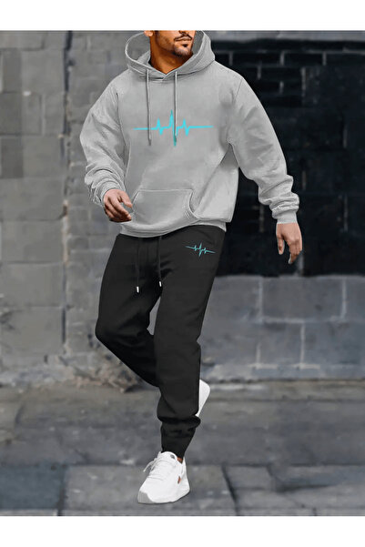 Flow touch طقم ملابس رياضية مكون من قطعتين قصة فضفاضة مع رسم تخطيط القلب