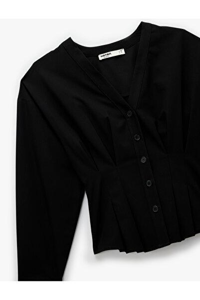 Koton Viscose Blend Long Sleeve V-Neck Button down Shirt