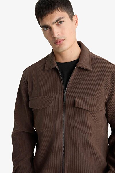 DeFacto Regular Fit Polo Neck Corded Fabric Velvet Shirt Jacket (25 Au)