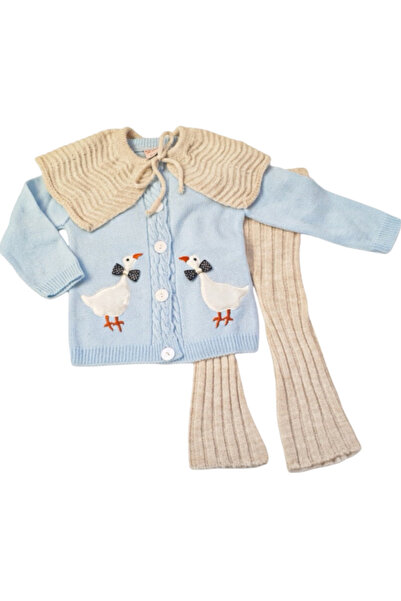 kokosh _ kidss burcu sapmaz Girl's Cape Duck Knitwear Jacket and Pants Set