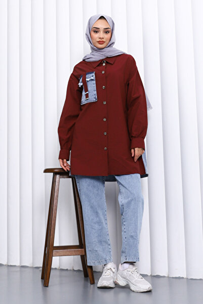 İmajButik Burgundy Denim Paneled Sets