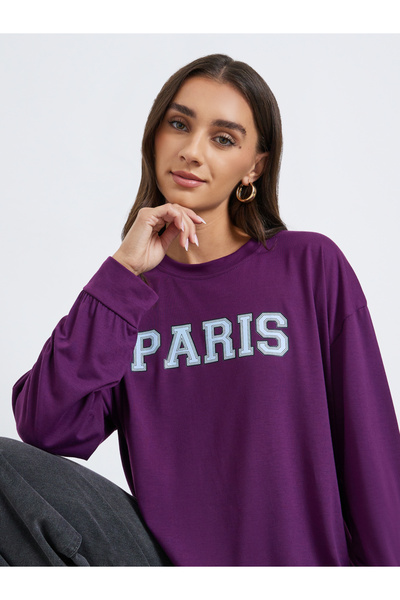 Styli Purple Graphic Oversized Long Sleeve T-Shirt