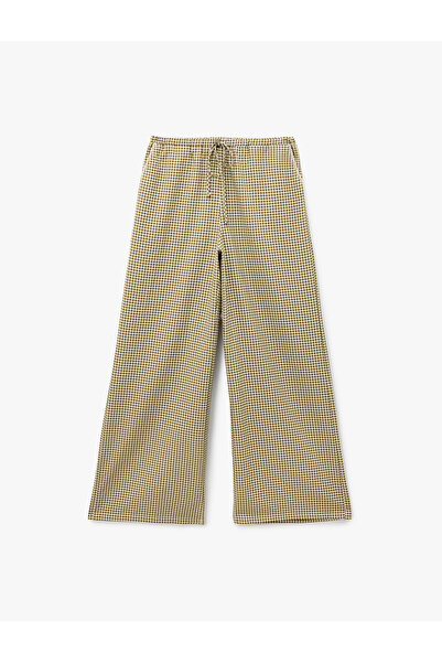 Koton Comfortable Fit Pocketed Tie-Waist Poplin Checkered Pajama Bottoms
