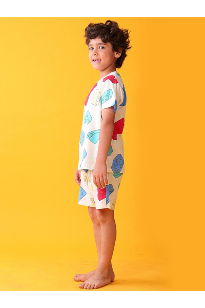 Anthrilo By Styli Kids Cotton Building Block Print T-Shirt and Shorts Set