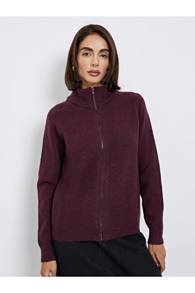Styli Burgundy Regular Fit Zip-Up Sweater