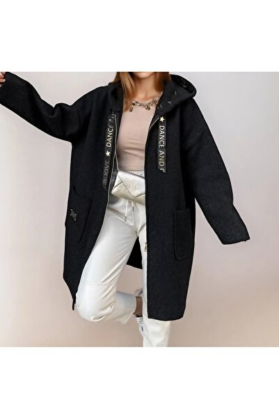 DİMA Boucle Fabric Hooded Zippered Cardigan