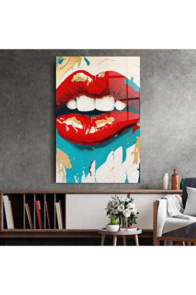 Arthub Tablou Sticla,Dormitor si Living, Lips, Red Gold Lips