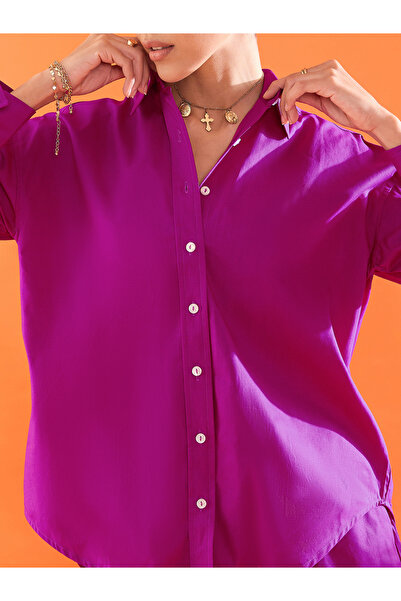 Uptownie By Styli Purple Plain Cotton Shirt and Shorts Co-Ords