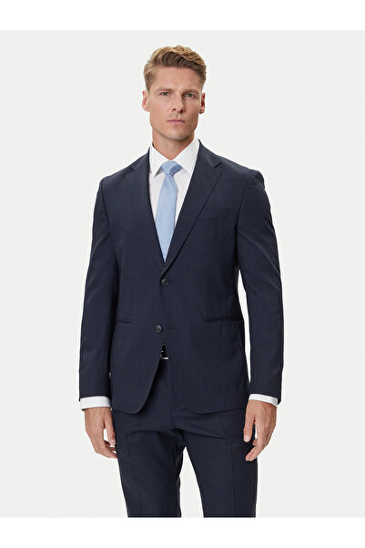 BOSS Men Notched Collar Long Sleeve Regular Waist Woven Fabric Pocket Details Navy Blue Suit 50551777-404
