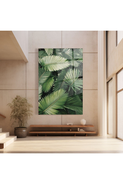 Arthub Glass Painting, Bedroom and Living Room, Leaves, Green Leaves