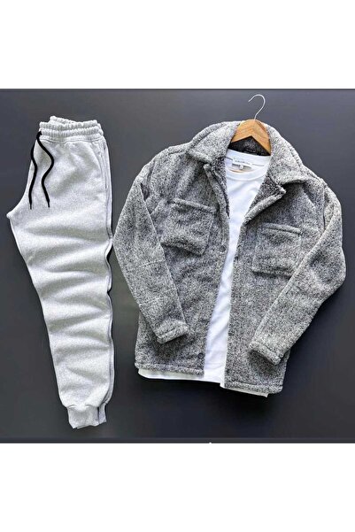 MEİLİFENG Plush Cardigan Jacket and Sweatpants Set