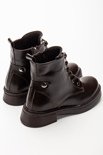 Aymood 02-2003 Brown Wrinkled Patent Leather Lace-Up Zippered Casual Women's Boots