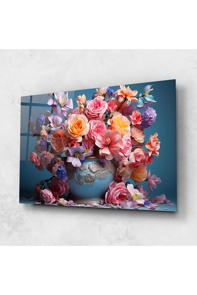 Arthub Tablou Sticla,Dormitor si Living, Flori In Vaza, Blue Vase Flowers