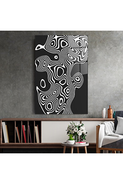 Arthub Glass Painting, Bedroom and Living Room, Black and White, Abstract Grey Black Line