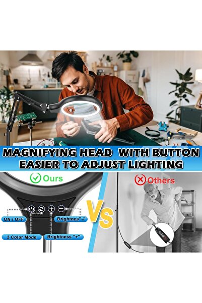 NZQXJXZ 10x 30x magnifying glass with LED light, floor lamp with adjustable stand, 3 color temperatures