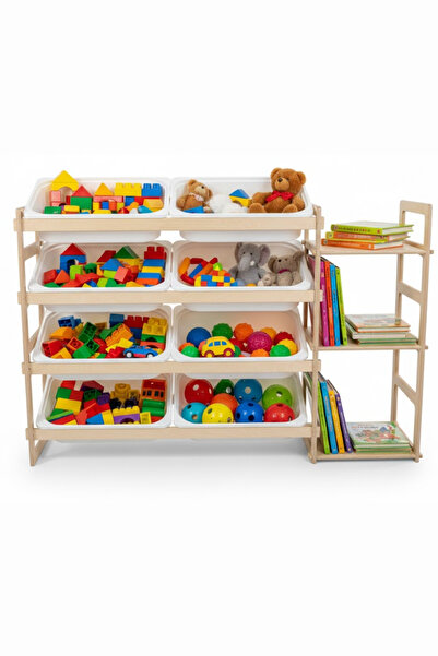 Nanny 4 + 3 Raflı 8 Sepetli Kitaplıklı Oyuncak Dolabı 119x80x30 cm - Çocuk Od...