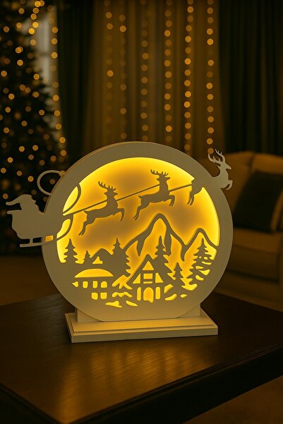 Lins Aksesuar Yeni Yıl Konseptli Hediyelik MDF LED Lamba – Kızaklı Santa Tasa...