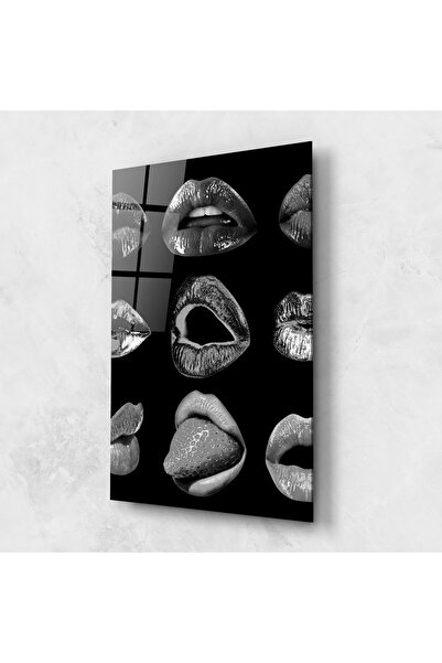 Arthub Tablou Sticla,Dormitor si Living, Lips, Grey Lips Collage