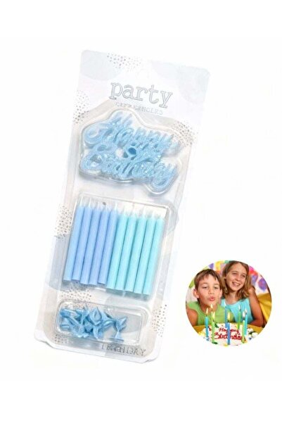 Premium Happy Birthday Candle Set – Blue Glitter Cake Decoration with Holders