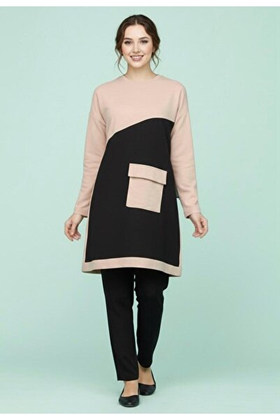 Cockatoo Women's Crew Neck Pocket Detailed Paneled Loose Tunic