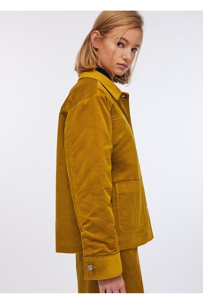 Liu Jo Women's Regular Fit Pocket Detailed Cotton Velvet Yellow Jacket Mf5155T192A-X0734