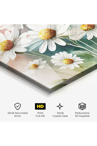 Arthub Glass Painting, Bedroom and Living Room, Daisies, White Daisy Art