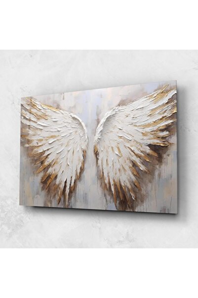 Arthub Glass Painting, Bedroom and Living Room, Painting Texture, White Angel Wings